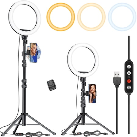 10.2 Selfie Ring Light with 65 Adjustable Tripod Stand & Phone Holder for Live Stream/Makeup Upgraded Dimmable LED Ringlight for Tiktok/YouTube/Zoom Meeting/Photography