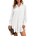 thumbnail image 3 of Long Sleeve Women Casual Button Down Shirt Dress Collared Pleated Swing Mini Dresses, 3 of 6
