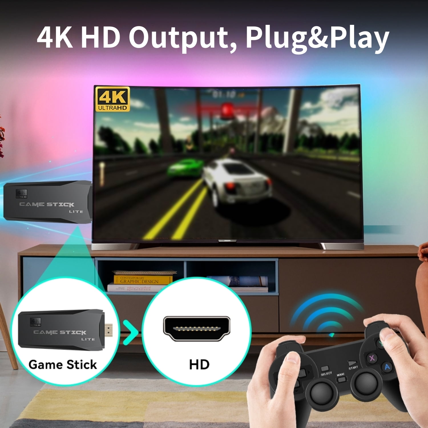 ZYTKWT M8 Video Game Console - 4K HDMI, 2.4G Wireless Controllers, 64GB, 40,000+ Games, Portable