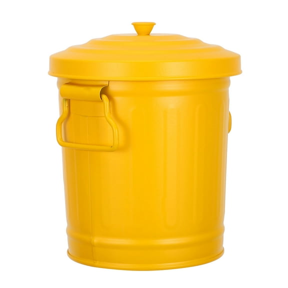 PBPBOX Metal Trash Can with Lid Yellow Compact Small Garbage Bin for Desk Bathroom Use
