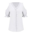 thumbnail image 4 of White Womens Summer Tops Women Summer Lace V Neck Plain Lace Elegant Shirt Fashion Solid Color Elegant Blouse Short Sleeve Comfy Soft Tee Shirts for Women, 4 of 6