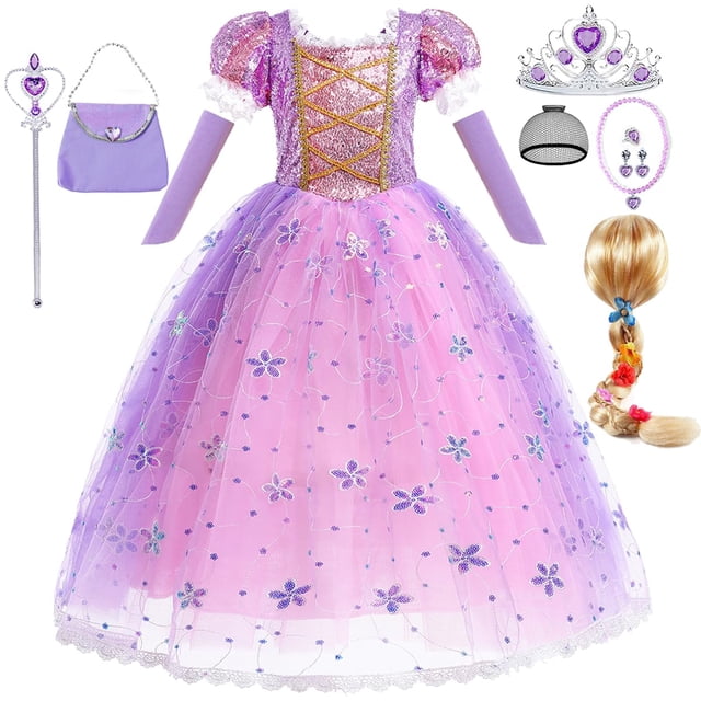 Disfraz de princesa Luzlen, vestido morado para niñas de 6 a 7 años