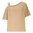 thumbnail image 6 of Shirts for Women Plus Size Short-Sleeved Round Neck Solid Color Off-Shoulder Summer Casual Outer Wear Loose Shirt Khaki L, 6 of 6