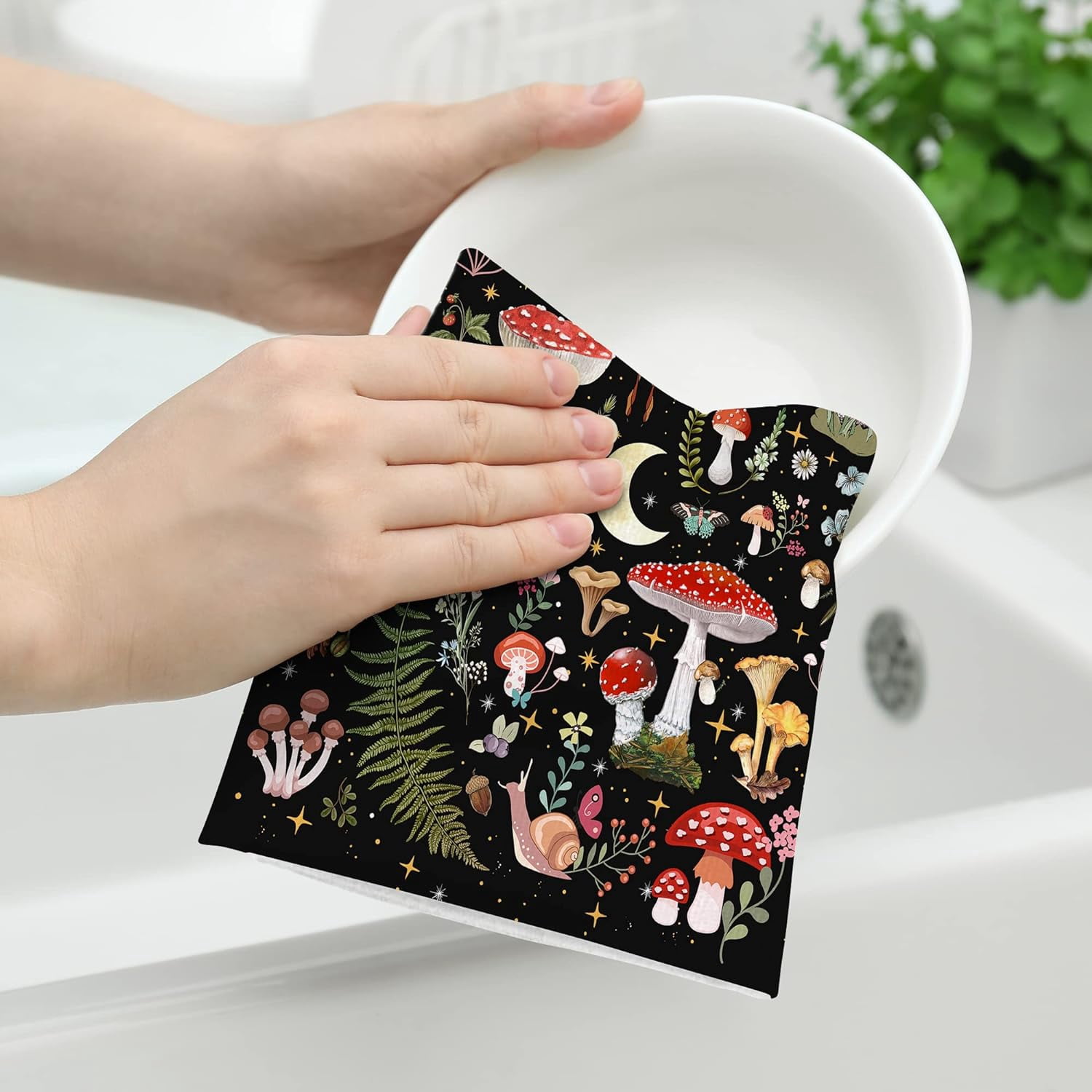 Kitchen Towels Decorative Set Absorbent Dish Towels for Kitchen Farmhouse Home Decor (Mushroom Moth, 16x24 inch)
