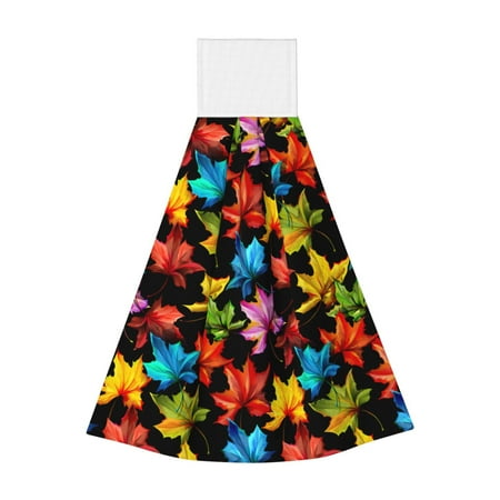 

Adobk Rainbow Colorful Maple Leaves Print Coral Velvet Hand Wipes Fashion Hanging Kitchen Towel for Bathroom Washcloth Absorbent Tie Towel