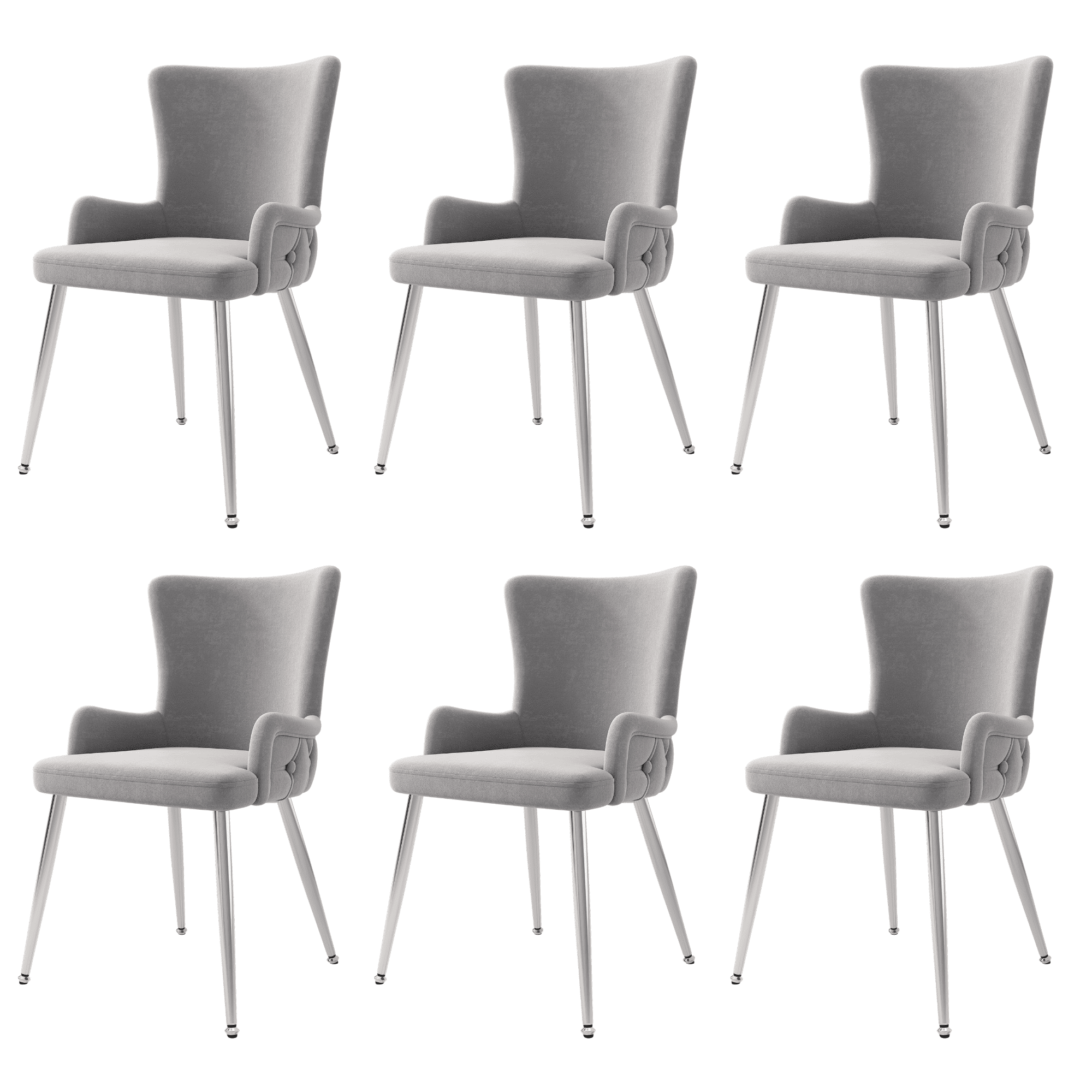 Noble House Set of 6, Velvet Dining Chairs, Light Luxury Tufted Chair with Four Gold Metal Legs,Gray