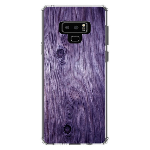 DistinctInk Clear Shockproof Hybrid Case for Samsung Galaxy Note 9 - TPU Bumper, Acrylic Back, Tempered Glass Screen Protector - Purple Weathered Wood Grain Print - Printed Wood Grain Image