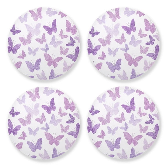 Qxltty Purple Butterfly Wooden Coasters Set of 4 Fun and Practical Perfectly Non-Slip Warm Home Accent