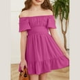 thumbnail image 4 of TQWQT Girls Hot Pink Dresses Summer Off Shoulder Plain Dress Size 10-11 Kids Tie Back Dresses Cute Square Neck Party Dress Girls Dresses Tween Girls Clothes, 4 of 5