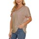 thumbnail image 1 of Tops de manga corta para mujer, cuello en V, encaje, patchwork, color puro, blusa, tops para casual, casa, compras, fecha, trabajo, fiesta, caqui XL, 1 of 5
