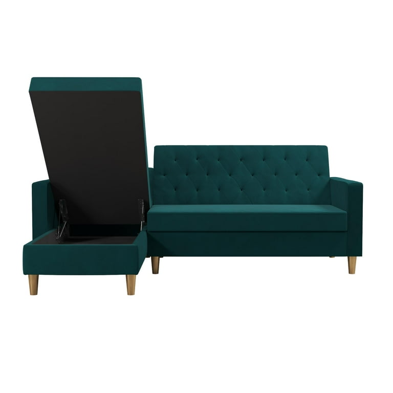 CosmoLiving by Cosmopolitan Liberty Reversible Sectional Futon with Storage Green Velvet