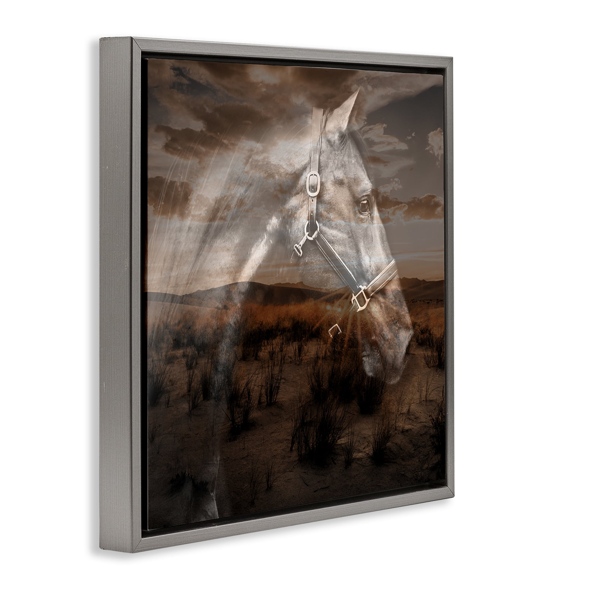 Stupell Industries Horse over Nature Visage Animals Painting Gray Floater Framed Canvas Art Print Wall Art, 18 x 18
