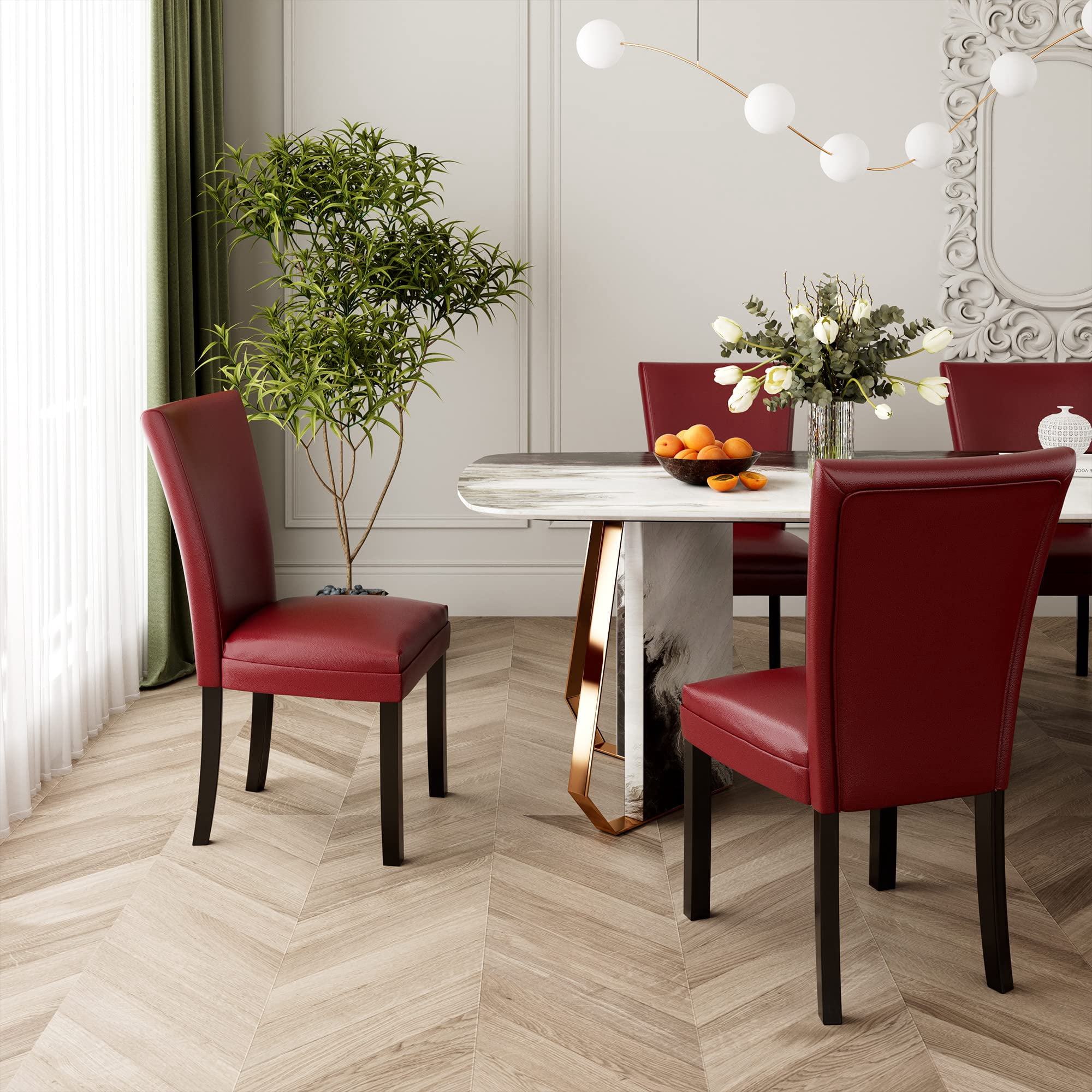 JESONVID Faux Leather Upholstered Parsons Dining Chairs, Red (Set of 2)