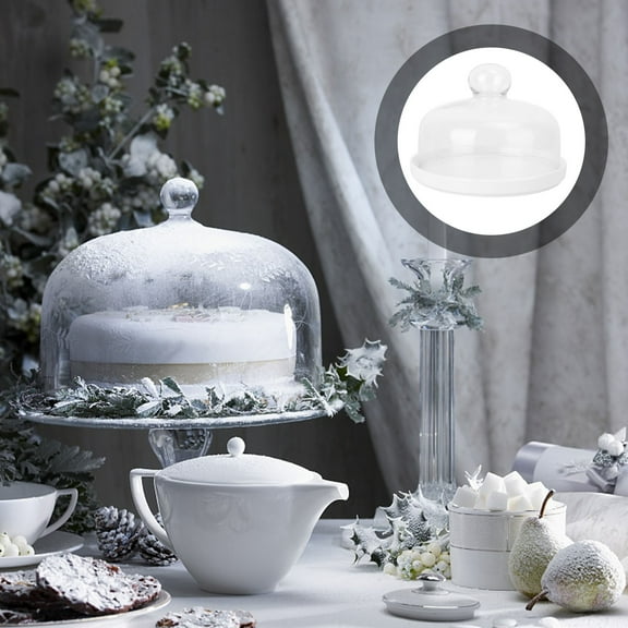 LEORX Round Cake Tray with Transparent Glass Cover for Home Use Safe Food Grade Ceramics and Glass White