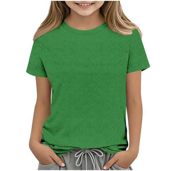 Edvintorg Girls Shirts Fashion Crew Neck Short Sleeve Casual Pullover Tops Girls Clothes Size 3-12