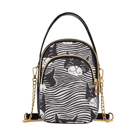 joogoo Women Cat on Stripes Chain Crossbody Bags Shoulder Handbag Phone Purse