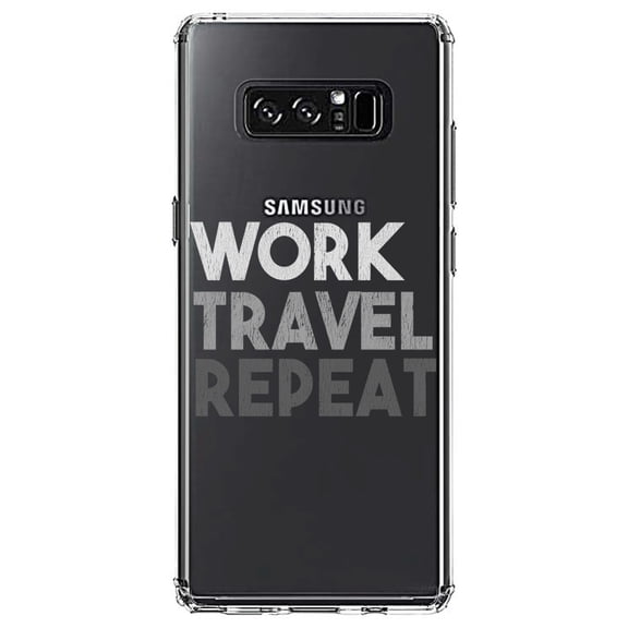 DistinctInk Clear Shockproof Hybrid Case for Samsung Galaxy Note 8 - TPU Bumper Acrylic Back Tempered Glass Screen Protector - Work Travel Repeat
