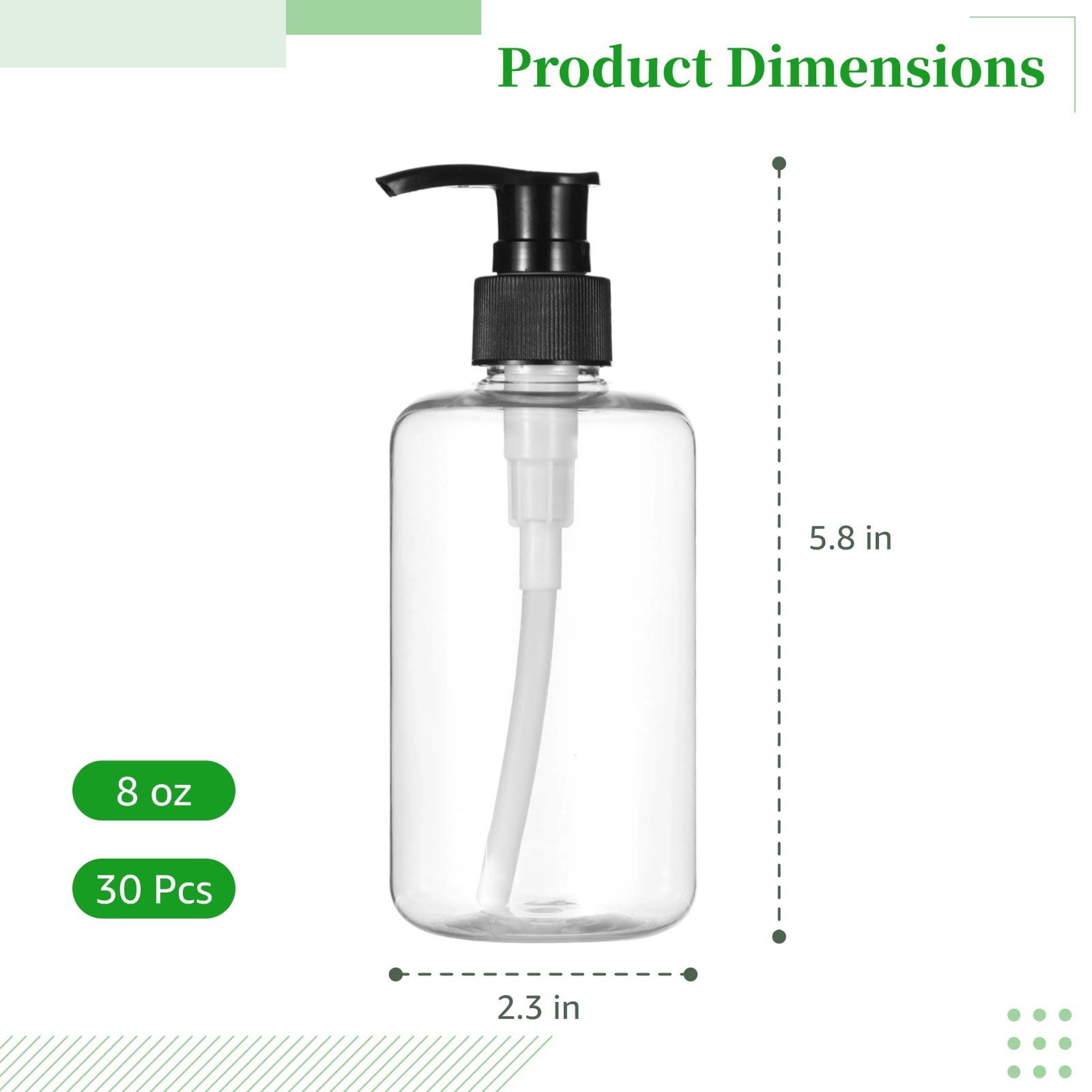 30 Packs Empty Pump Bottles, 8oz Shampoo Bottle Dispenser, Refillable Shampoo Bottles for Travel, Reusable Squeeze Lotion Dispenser, Empty Container for Liquid Soap, Travel Bottles for Toiletries