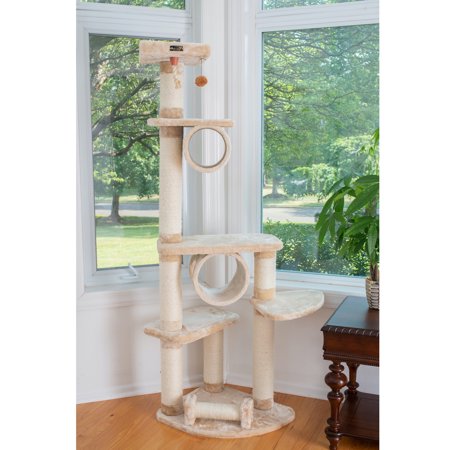 UPC: 0815481010116 | 74   H Press Wood real wood Cat Tree With Cured Sisal Posts for Scratching  A7463 Beige
