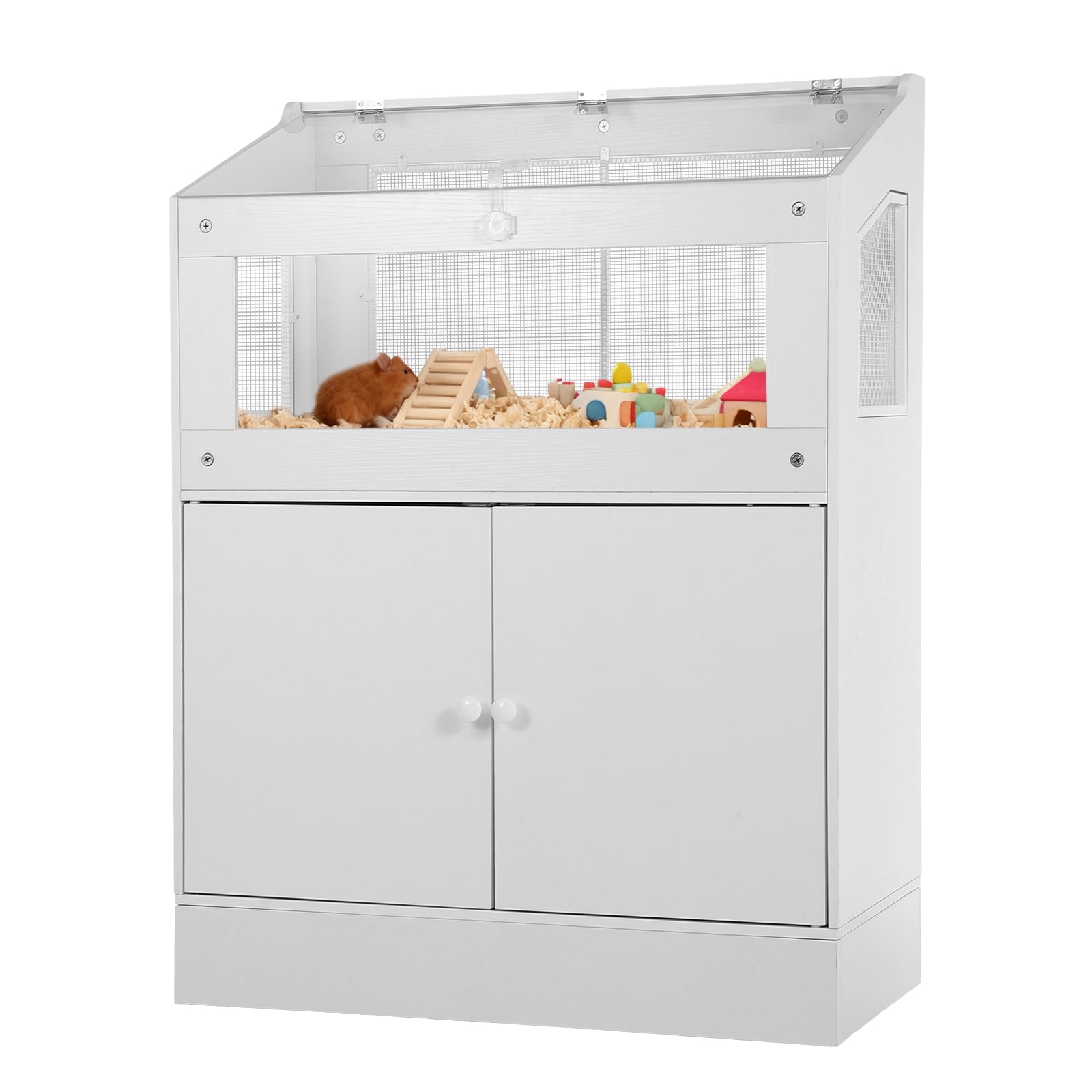 Large Hamster Cage with Storage Cabinet & Easy-View Acrylic Panels, Guinea Pig Cage for Small Animals like Rats, Hedgehogs, Gerbils