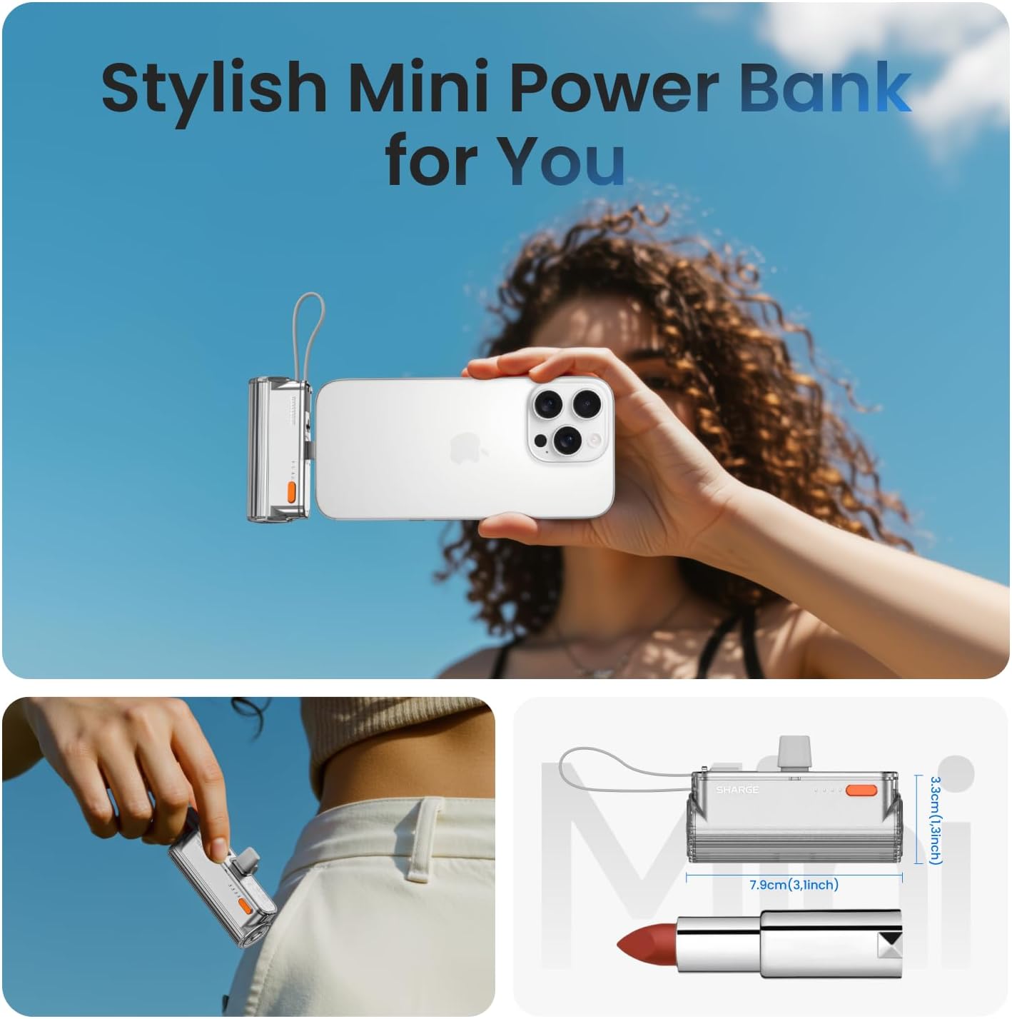 RGHJAR-Flow Mini 2 Portable Charger with Built-in Cable 22.5W Max Power Bank for Travel, Fast Charging Battery Pack with iOS and USB-C Connector for iPhone 17/16/15/14, Galaxy, Google Pixel, and More