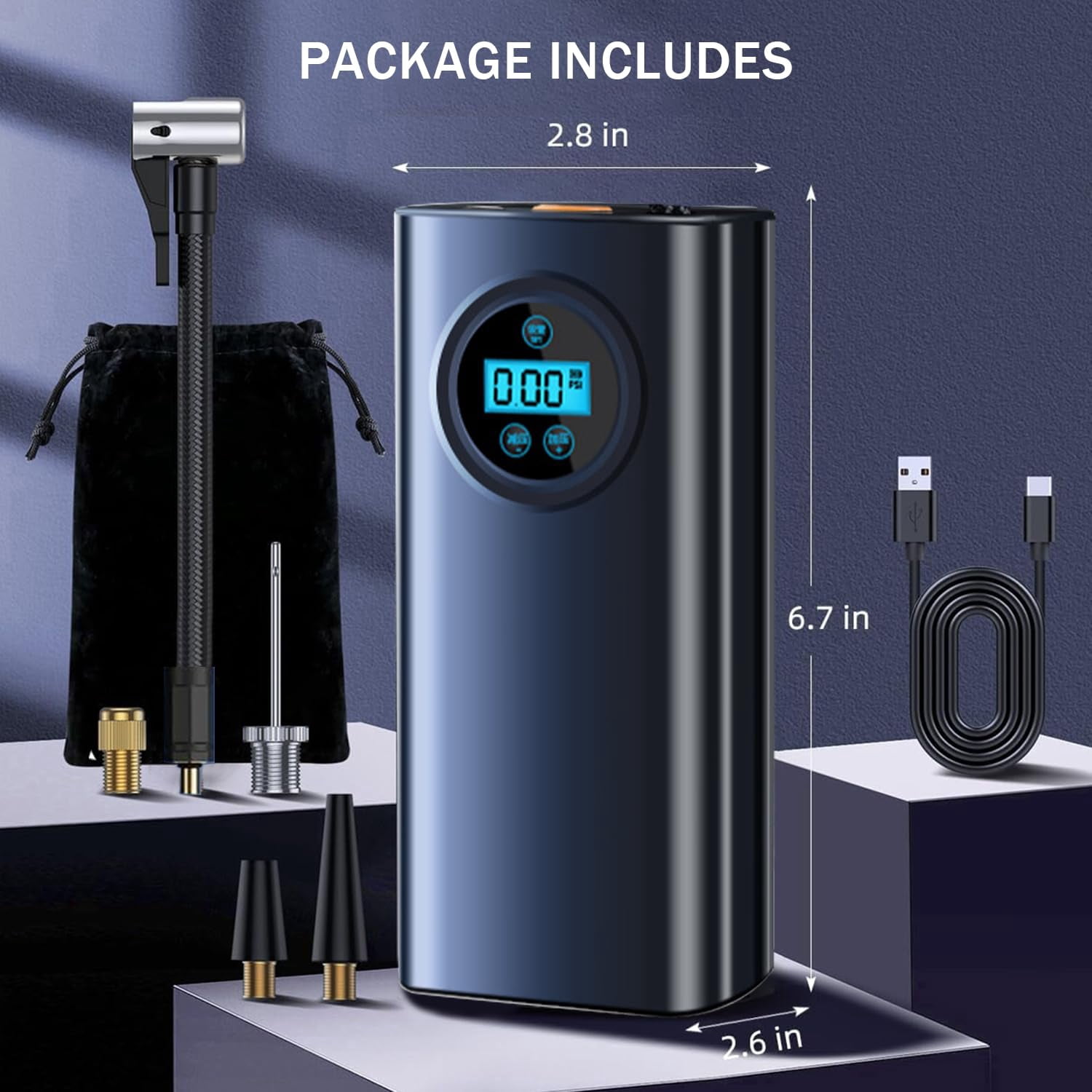 Tire Inflator, Portable Air Compressor, 150 PSI Fast Inflation & Cordless Tire Pump , Electric Air Pump for Car, Bicycle, Motorcycles, Ball