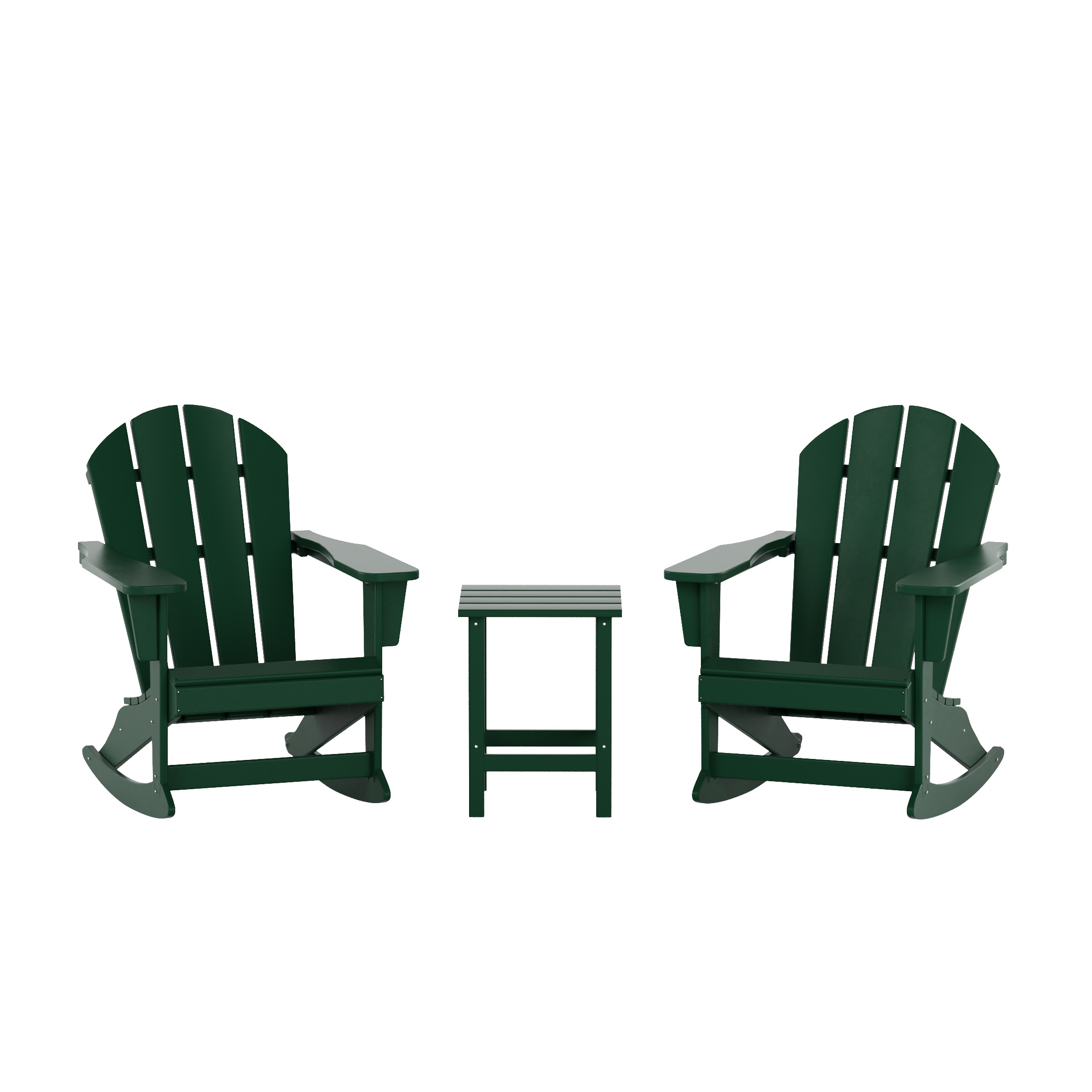 WestinTrends Malibu 3 Piece Outdoor Rocking Chair Set, All Weather Poly Lumber Porch Patio Adirondack Rocking Chair Set of 2 with Side Table, Dark Green - image 4 of 8
