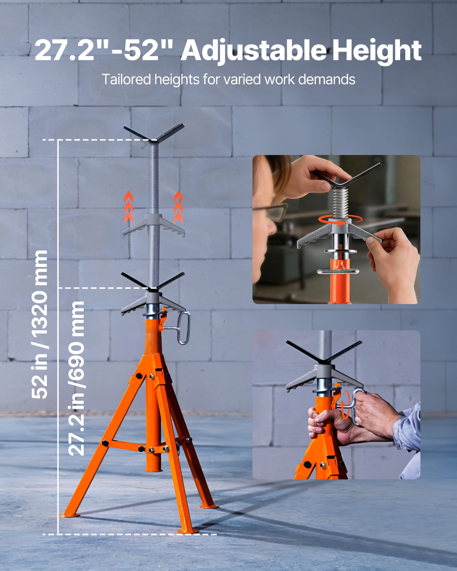 VEVOR Pipe Stand, 2500LBS Heavy Duty Pipe Stands, 27.2"-52" Height Adjustable V Head Pipe Stand, 45# Steel Folding Stand for 1/2-12 inches Pipes