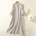 thumbnail image 2 of Summer Saving Wycnly Dresses for Women 2024 Fall Casual Loose Button Down Lightweight Cotton Linen Shirt Maxi Dresses Solid Elbow-Length Lapel Long Formal Dresses for Women Beige l, 2 of 5