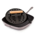 thumbnail image 2 of BergHOFF Neo 2pc Cast Iron 11" Grill Pan with Slotted Steak Press, Oyster, 2 of 6