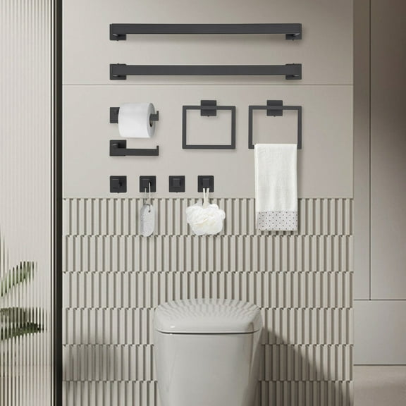 10-piece Matte Black Bathroom Accessories Set Wall Mounted Bathroom Towel Bars