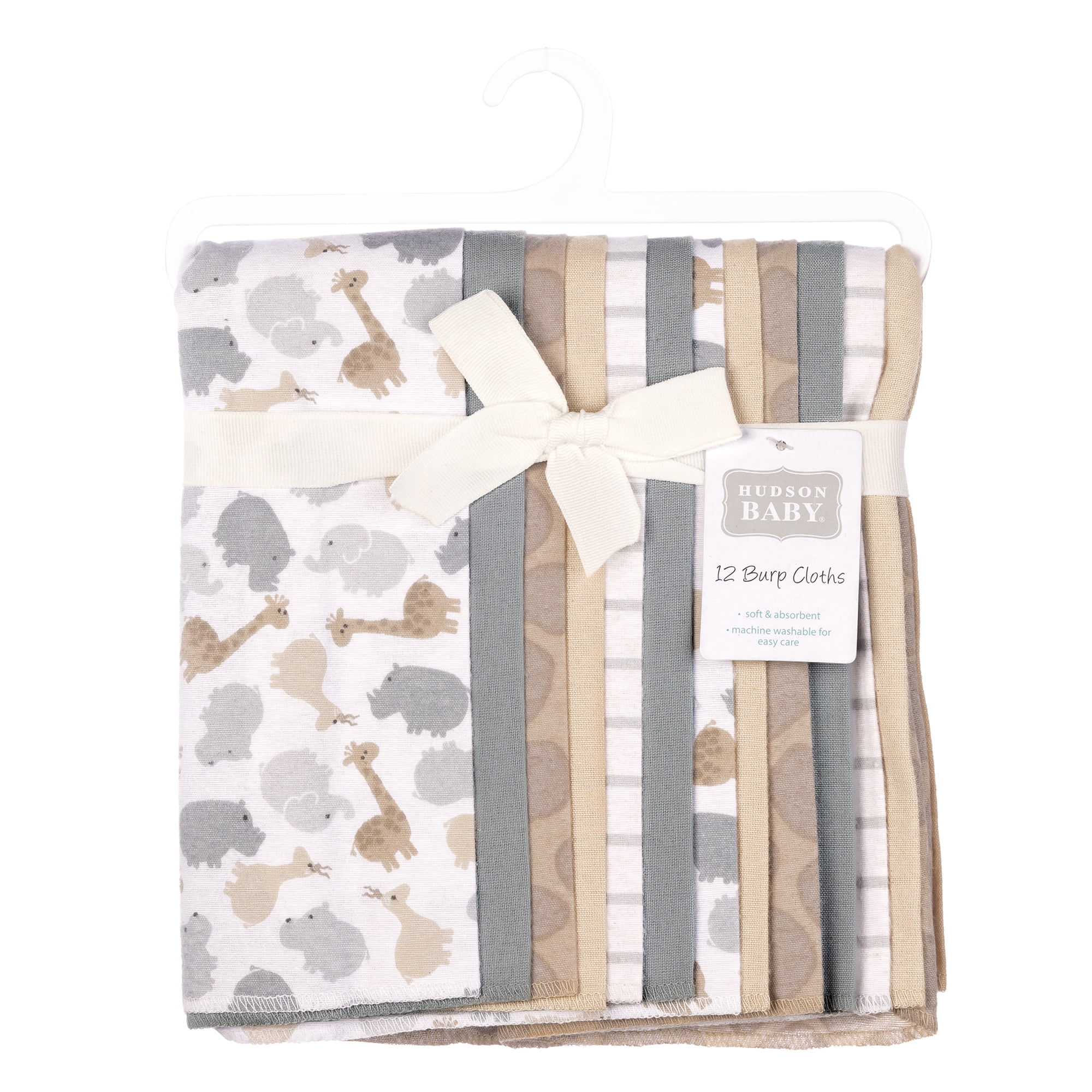 Hudson Baby Unisex Baby Cotton Poly Flannel Burp Cloths Bundle, Safari Friends 12-Pack, One Size