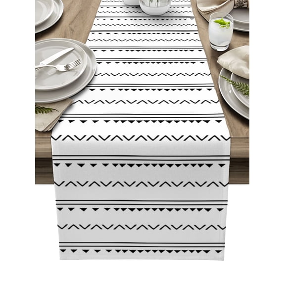 Hokiten Table Runners 70 Inches Long Dress Scarves, White Geometric Abstract Art Farmhouse Coffee/Dining/Kitchen Table Decor, Holiday Table Runner, Modern Black Stripes Triangle Arrow 13x70 Inch