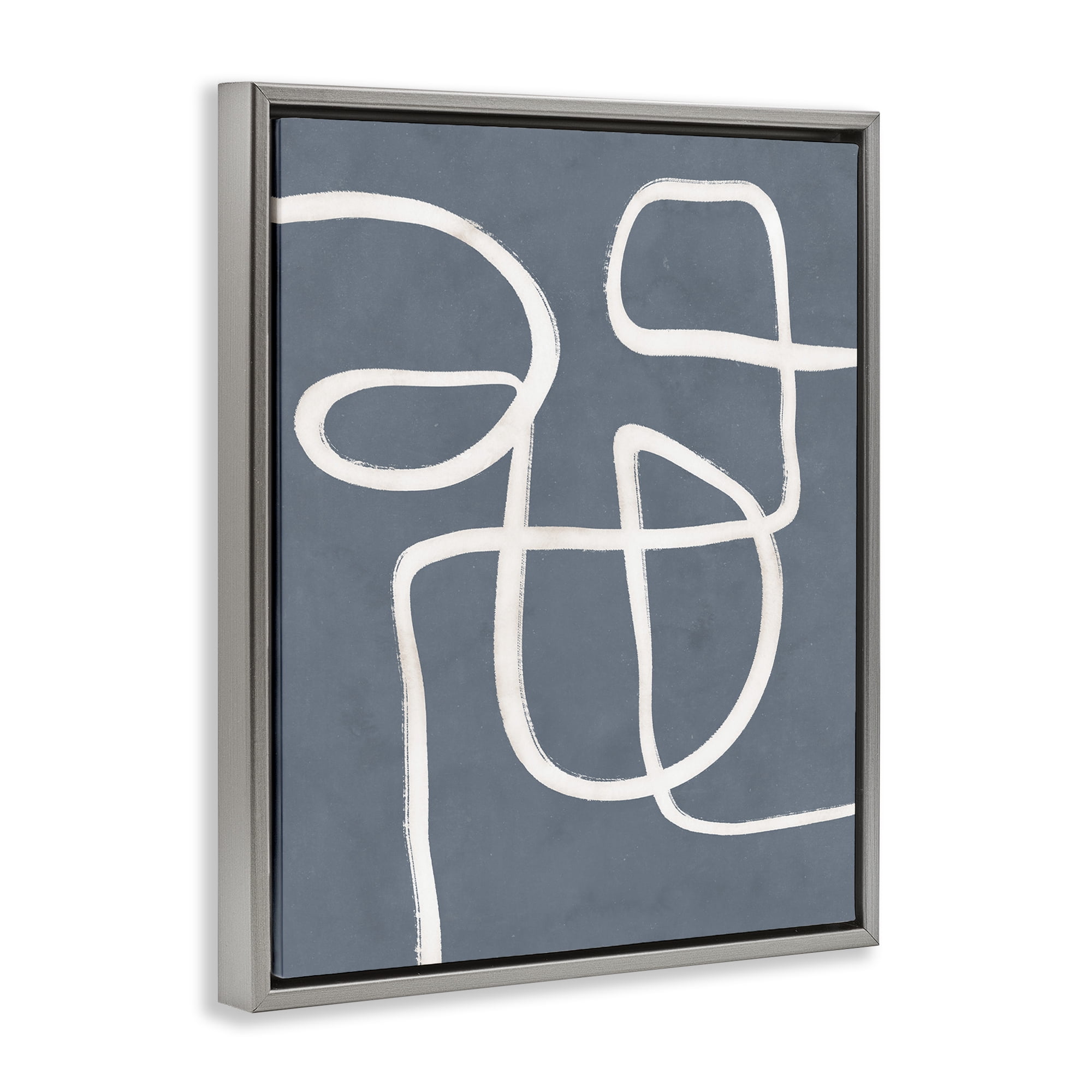 Stupell Industries Freeflow Line on Blue Abstract Painting Gray Floater Framed Canvas Art Print Wall Art, 17 x 21
