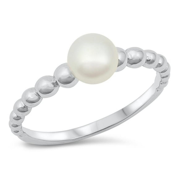 Freshwater Simulated Pearl Beaded Ring .925 Sterling Silver Band Jewelry Female Male Unisex Size 10