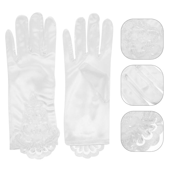 ELAYARD 1 Pair White Lace Gloves for Girls Short Length for Cosplay Parties