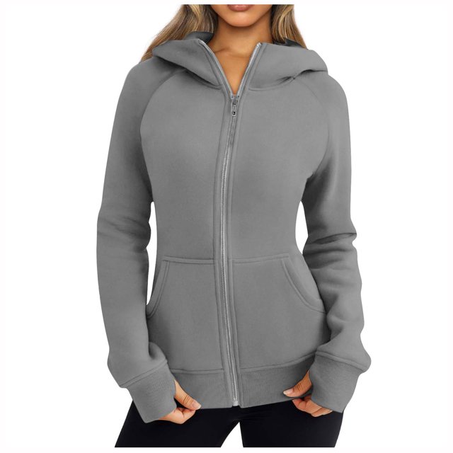 Timegard Sweat à Capuche à Fermeture à Glissière Femme Manches Longues Couleur Unie Automne Décontracté Confortable avec Poches