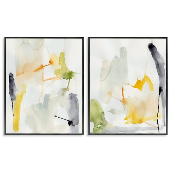 Stupell Industries Watercolor Paint Drips Abstract Painting Black Framed Art Print Wall Art, 11 x 14, Set of 2