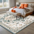 thumbnail image 4 of Bohemia Flower Washable Area Rug 5 x 7 ft Retro Boho Ethnic Farmhouse Blue Floral Pattern , Soft Non Slip Rugs Stain Repellent Indoor Felt Carpet for Living Dining Room Bedroom Home Office, 4 of 9