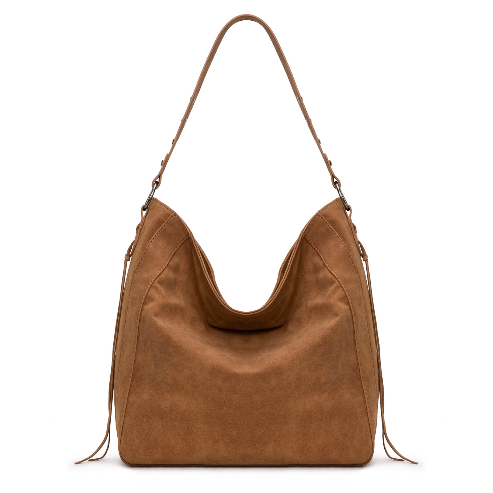 Wrangler Large Hobo Purses and Handbags for Women with Buckle and Fringe Zipper Faux Suede Shoulder Bag, Brown