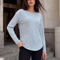 thumbnail image 3 of GERsome Women's Long Sleeve Shirts Crew Neck Button Trim Curved Hem Pullover Tops Casual Loose Fit Blouses Light Blue L, 3 of 8