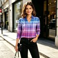 thumbnail image 7 of Edvintorg Shirts for Women Trendy V Neck Lightweight Pullover Top 3/4 Length Sleeve Plaid Blouse Plus Size Women Clothes Multicolor M, 7 of 7