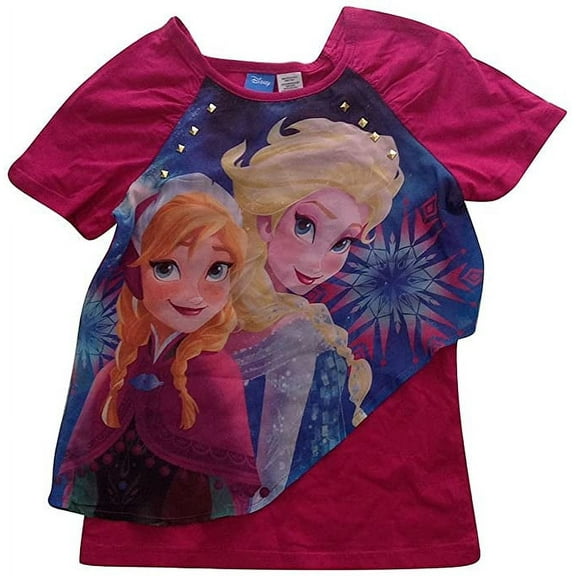 Disney Frozen Elsa Anna Short Sleeve T Shirt With Chiffon Panel Girl Size 7/8
