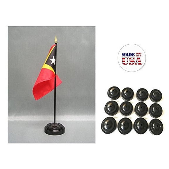 Box of 12 East Timor 4"x6" Miniature Desk & Table Flags Includes 12 Flag Stands & 12 East Timorese Small Mini Stick Flags