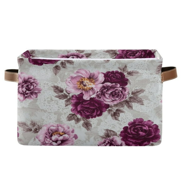 Magenta Roses Foldable Storage Basket,Canvas Fabric Foldable Storage Bins with Handles Open Home Storage Bins Boxes for Toy Book Shelf Closet Baskets