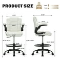 thumbnail image 2 of HYSpacerX 500 LBS Big & Tall Ergonomic High Back Leather Office Chair, Adjustable Height Flip-Up Armrest Executive Computer Chair for Standing & Counter Height Desk, White, 2 of 7