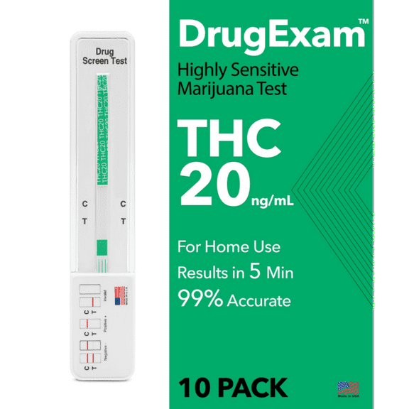 DrugExam Highly Sensitive Marijuana THC 20 ng/mL Single Panel Drug Test Kit - Marijuana Drug Test with 20 ng/mL Cutoff Level for Detecting Any Form of THC in Urine up to 45 Days (10), 10 Pack