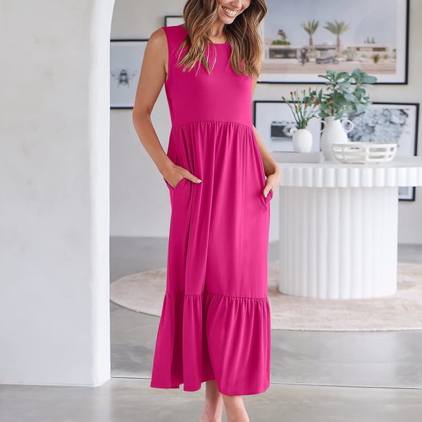 summer tank dresses tasc Women's Dress Stripe Hem 136cm/53.54 inch Womens Spring Summer Sleeveless Tank