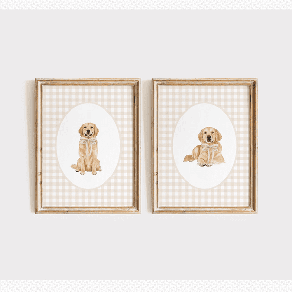 Golden Retriever Nursery Watercolor Dog Beige Baby Room Poster Set, Poster Only