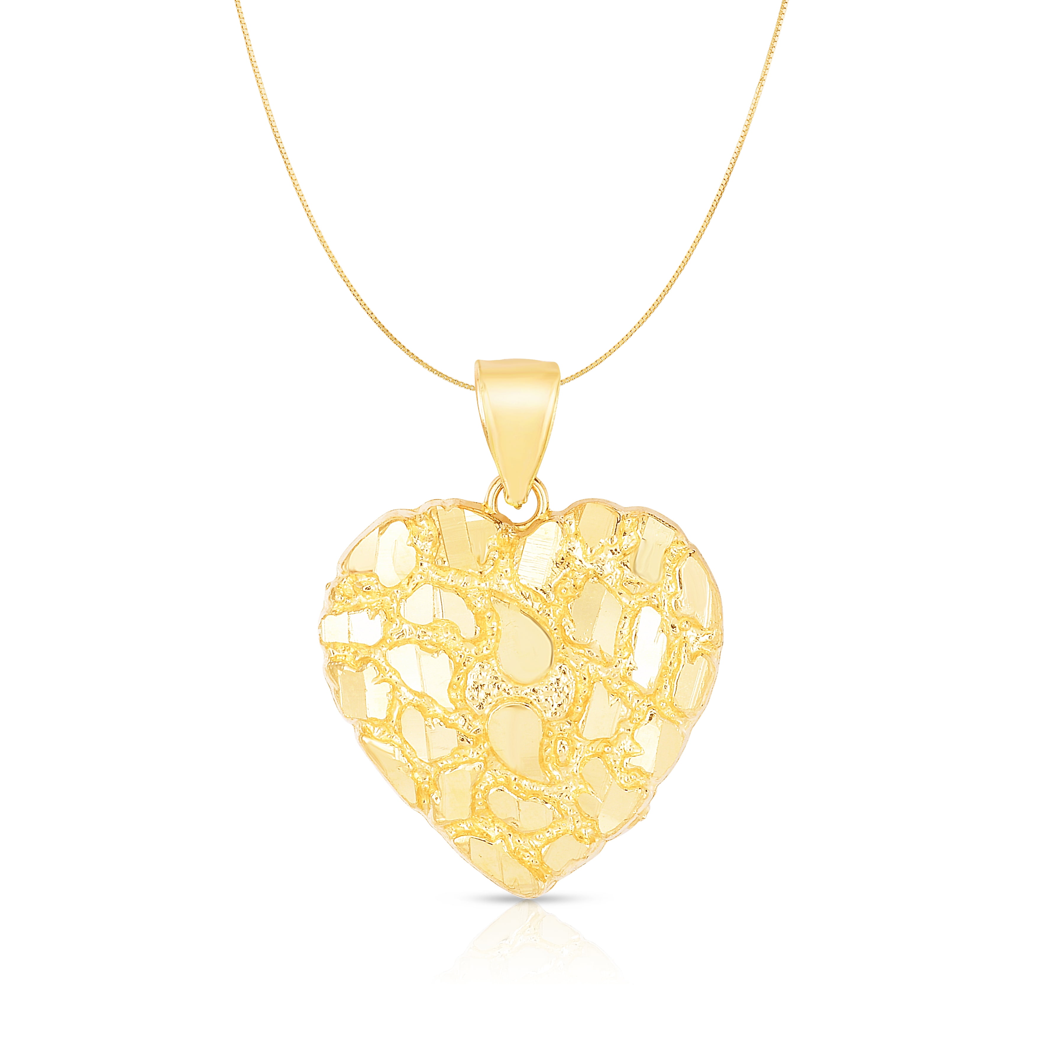 10k Solid Gold Yellow Nugget Heart Pendant Necklace Figaro Chain – Fran &  Co. Jewelry Inc.